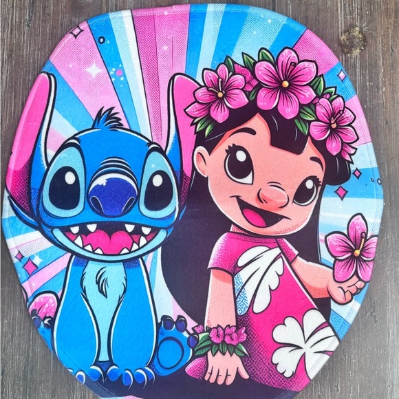 Vibrant Lilo & Stitch Pink and Blue Shower Curtain & Bath Mat Set - Picture 4 of 9